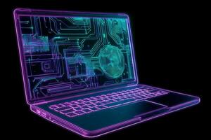 Laptop made of neon. Generate Ai photo