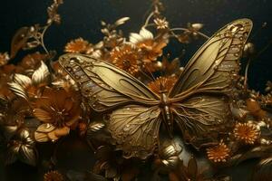 Abstract golden butterfly. Generate Ai photo