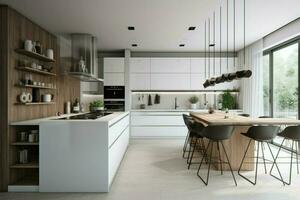 White modern kitchen window. Generate Ai photo