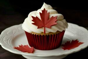 Canada flag day cupcake. Generate Ai photo