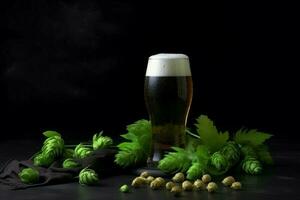 Glass beer green hops drink. Generate Ai photo