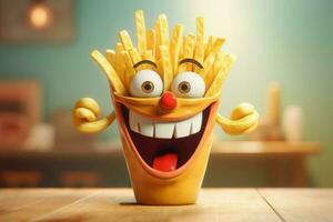 Cute fried fries character. Generate Ai photo