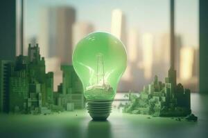 Lightbulb containing city energy. Generate Ai photo