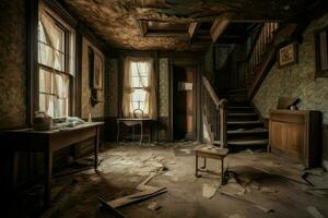 Abandoned haunted house. Generate Ai photo