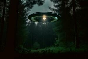Ufo alien forest. Generate Ai photo