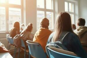 Back view students class. Generate Ai photo
