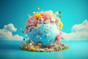 Cute globe spring concept. Generate AI photo