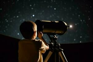 Boy looking stars. Generate Ai photo