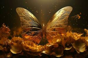 Golden butterfly wallpaper fashion. Generate Ai photo