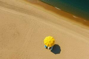 Yellow beach umbrella. Generate Ai photo