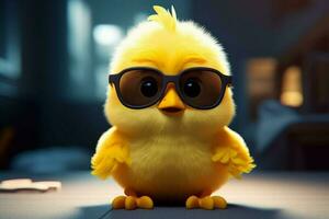 Cute cartoon yellow chick. Generate Ai photo