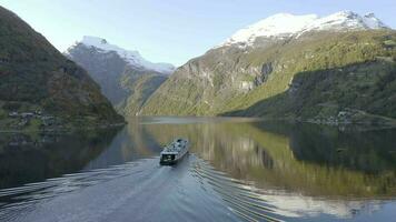 Norwegian Fjord with a Vehicle and Passenger Ferry video