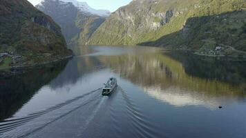 Ferry Passing Through a Fjord in Norway During the Fall video