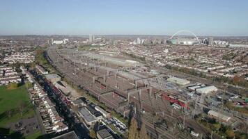 Commuter Trains and a Depot in London Aerial View video