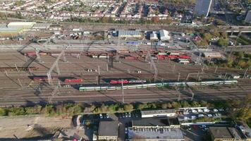 Commuter Trains and a Depot in London Aerial View video