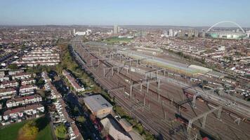 Commuter Trains and a Depot in London Aerial View video