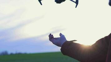 Drone Pilot Controls Drone to Take Off From Hand video