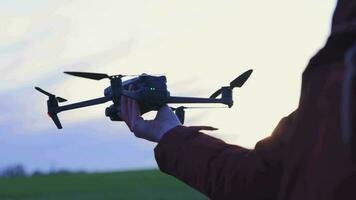Person has Drone Take off From Hand Slow Motion video