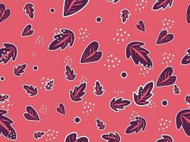 Seamless Leaves Pattern Background In Red And Purple Color. vector