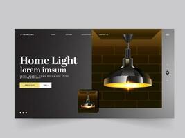 Landing Page Or Hero Banner Layout With 3D Lit Ceiling Lamp Hang On Black Background. vector