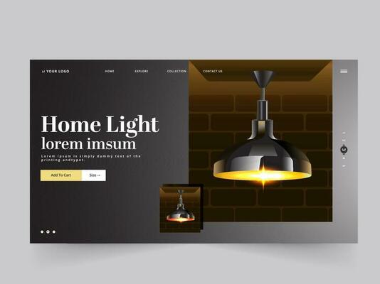 Landing Page Or Hero Banner Layout With 3D Lit Ceiling Lamp Hang On Black Background.