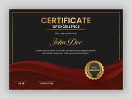 Horizontal Certificate Of Excellence Template Design On Gray Background. vector