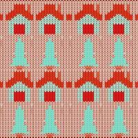 Christmas Knitting Pattern Background In Red And Turquoise Color. vector