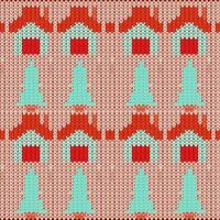 Christmas Knitting Pattern Background In Red And Turquoise Color. vector