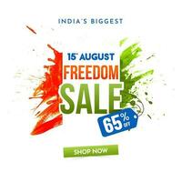 15th August Freedom Sale Poster Design With Discount Offer, Saffron And Green Brush Effect On White Background. vector