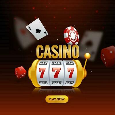 Casino Background With 3D Slot Machine, Dice, Poker Chip And Ace Cards.