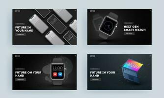 Set of landing page or hero shot with smart devices as smartphone, watch and laptop illustration. vector