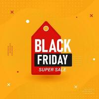 Black Friday Super Sale Poster Design With Red Tag On Orange Dotted Background. vector