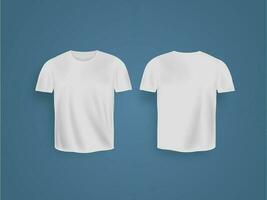 blanco realista camiseta con corto manga Bosquejo aislado en azul antecedentes. vector