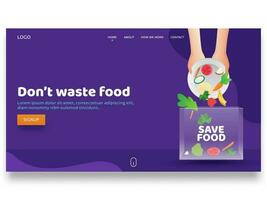 Don't Waste Food Based Landing Page Design In Purple Color. vector