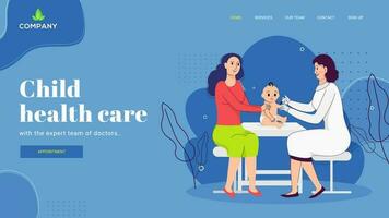 Pediatrician doctor doing injection to child with mother for Child Healthcare concept. Web banner or landing page design. vector