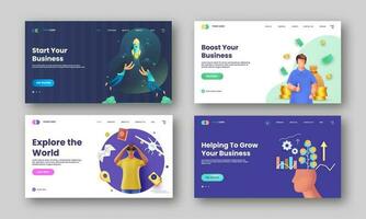 Business Landing Page Design Set For Advertising. vector