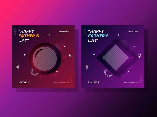 Happy Father's Day Social Media Post Or Template With Copy Space In Two Color Options.