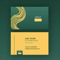 Green And Yellow Color Corporate Business Card With Double-Sides Present. vector