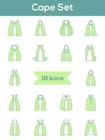 Isolated Cape Icon Set in Green And White Color. vector