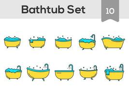 10 Bathtub Icon Or Symbol In Blue And Yellow Color. vector