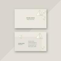 Horizontal Business Card Template Layout With 3D Triangle Elements On Beige Background. vector
