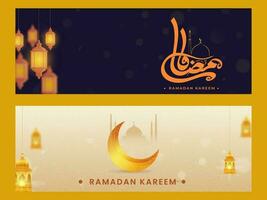 Ramadan Kareem or Ramadan Mubarak Header or Banner Set. vector