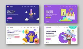 Responsive Landing Page Or Hero Image In Four Options For Business Concept. vector