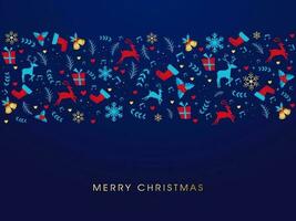 Blue greeting card design decorated with festival elements for Merry Christmas celebration. vector