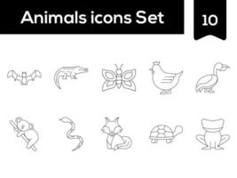 Animals Icons Or Symbol Set In Stroke Style. vector