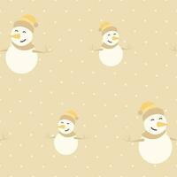 Beige Dotted Pattern Background Decorated With Cartoon Snowman Wear Woolen Clothes. vector
