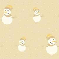 Beige Dotted Pattern Background Decorated With Cartoon Snowman Wear Woolen Clothes. vector