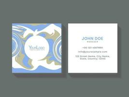 Square Business Or Visiting Card With Fluid Art Or Swirl Liquid On Gray Background. vector