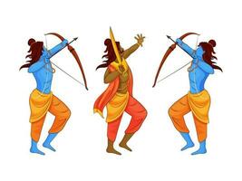 Demon Ravana King And Lord Rama In Two Pose On White Background. vector