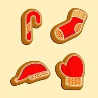 Gingerbread Cookies Of Different Shape On Pastel Brown Background. vector